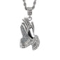 Iced Medium Praying Hands Pendant with 4mm Rope Chain 24" - HC-7007*