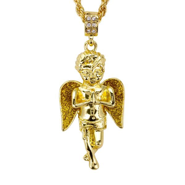 Iced Medium Angel Pendant with 4mm Rope Chain 24" - HC-7005*