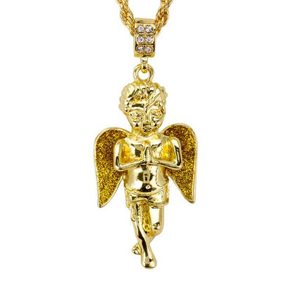 Iced Medium Angel Pendant with 4mm Rope Chain 24" - HC-7005*