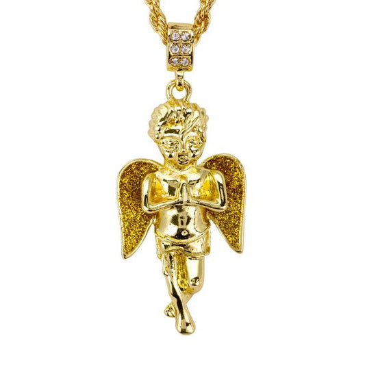 Iced Medium Angel Pendant with 4mm Rope Chain 24" - HC-7005*
