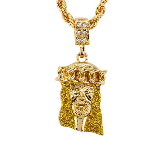 Iced Medium Jesus Pendant with 4mm Rope Chain 24" - HC-7001*