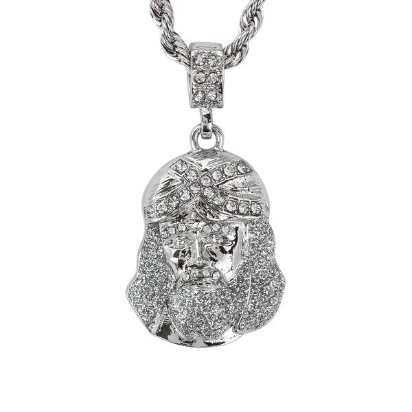 Iced Medium Jesus Pendant with 4mm Rope Chain 24" - HC-7008*