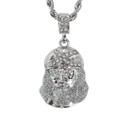 Iced Medium Jesus Pendant with 4mm Rope Chain 24" - HC-7008*