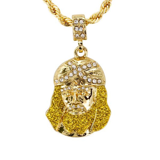Iced Medium Jesus Pendant with 4mm Rope Chain 24" - HC-7008*
