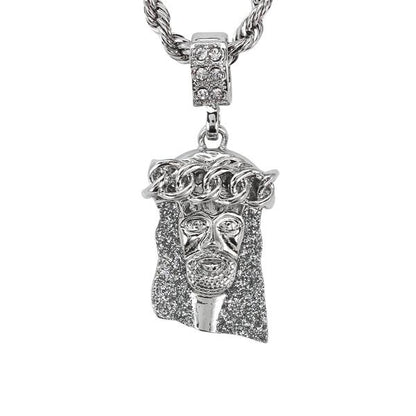 Iced Medium Jesus Pendant with 4mm Rope Chain 24" - HC-7001*