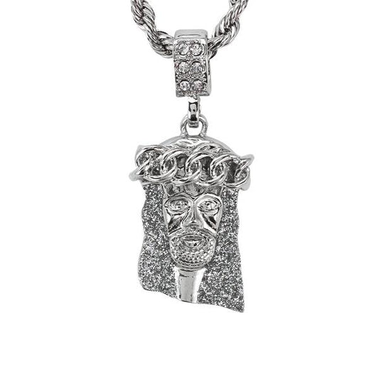 Iced Medium Jesus Pendant with 4mm Rope Chain 24" - HC-7001*