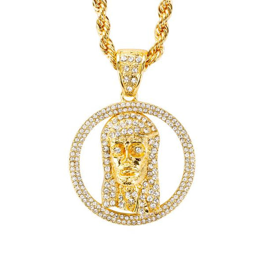 Iced Large Jesus Pendant with 8mm Rope Chain 24" - HC-5039**