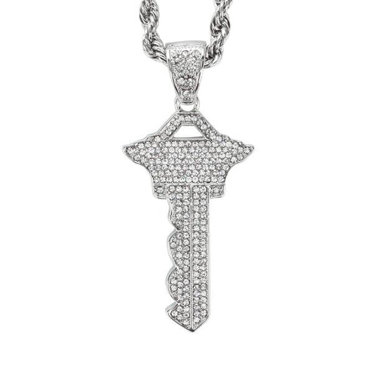 Iced Large Key Pendant with 8mm Rope Chain 24" - HC-5073**