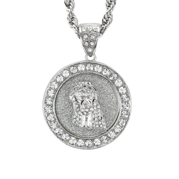 Iced Large Jesus Pendant with 8mm Rope Chain 24" - HC-4008**