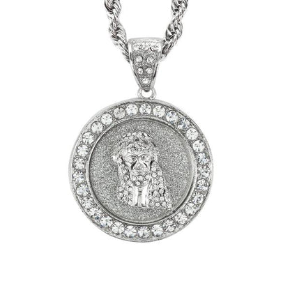 Iced Large Jesus Pendant with 8mm Rope Chain 24" - HC-4008**