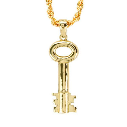 Iced Large Key Pendant with 8mm Rope Chain 24" - HC-5066**