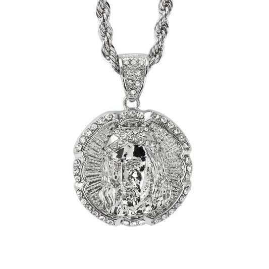 Iced Large Jesus Pendant with 8mm Rope Chain 24" - HC-5036**