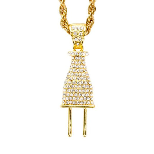 Iced Large Plug Pendant with 8mm Rope Chain 24" - HC-5074**