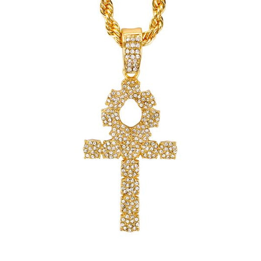 Iced Large Cross Pendant with 8mm Rope Chain 24" - HC-5117**