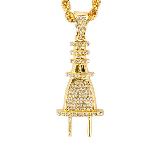 Iced Large Plug Pendant with 8mm Rope Chain 24" - HC-5072**