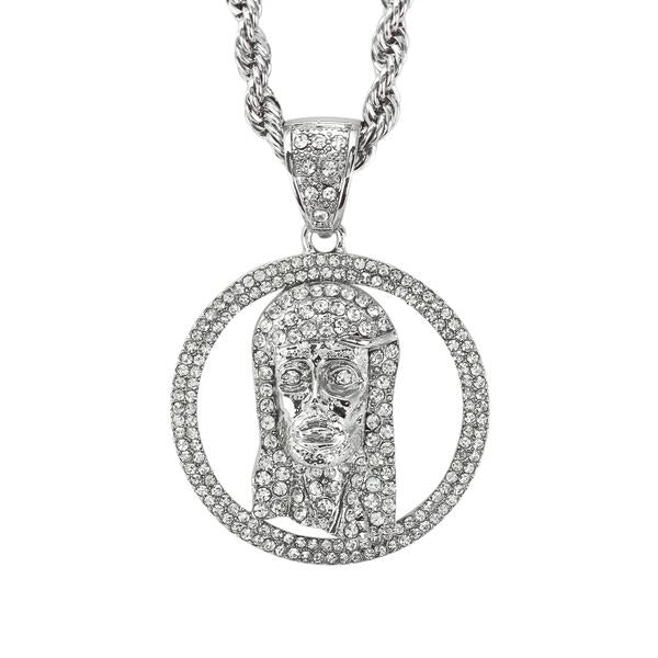 Iced Large Jesus Pendant with 8mm Rope Chain 24" - HC-5039**