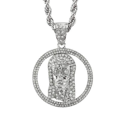 Iced Large Jesus Pendant with 8mm Rope Chain 24" - HC-5039**