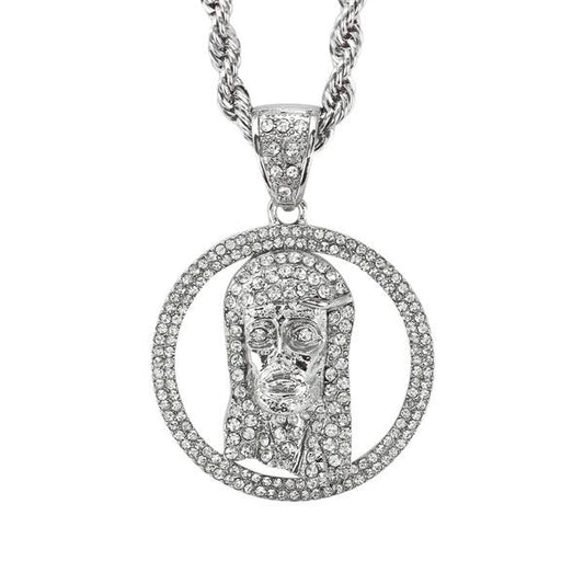 Iced Large Jesus Pendant with 8mm Rope Chain 24" - HC-5039**
