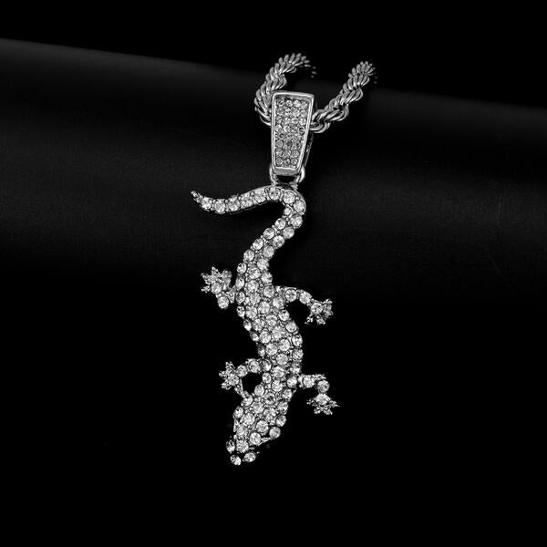 Iced Medium Lizard Pendant with 4mm Rope Chain 24" - HC-1786