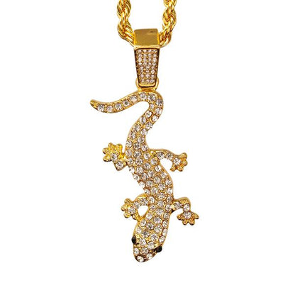 Iced Medium Lizard Pendant with 4mm Rope Chain 24" - HC-1786