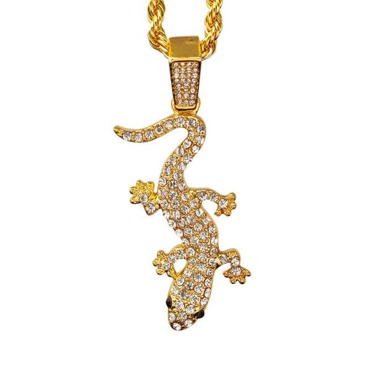 Iced Medium Lizard Pendant with 4mm Rope Chain 24" - HC-1786