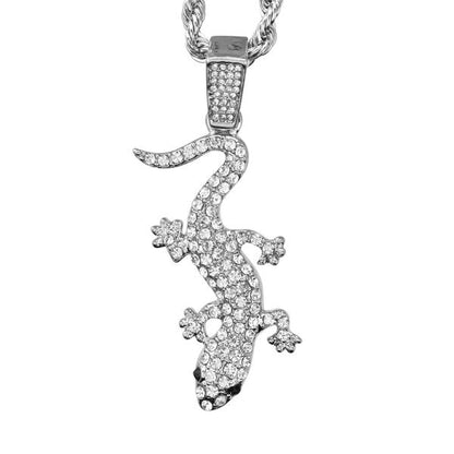 Iced Medium Lizard Pendant with 4mm Rope Chain 24" - HC-1786