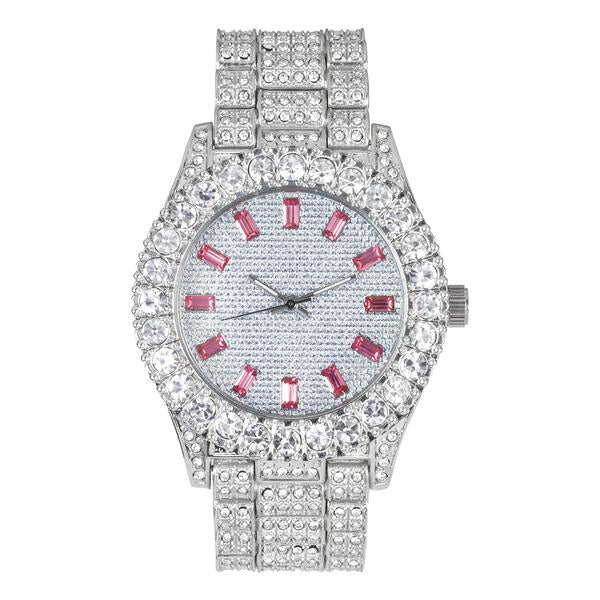 Ladies Iced-Out 44mm Metal Band Watch - 8719EL-MB