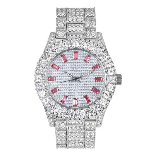 Ladies Iced-Out 44mm Metal Band Watch - 8719EL-MB