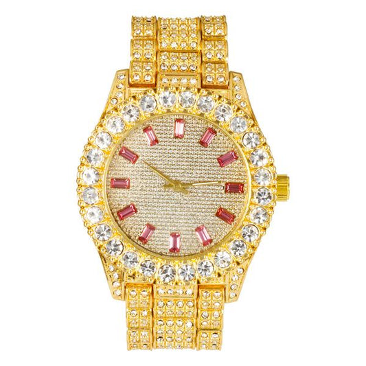 Ladies Iced-Out 44mm Metal Band Watch - 8719EL-MB