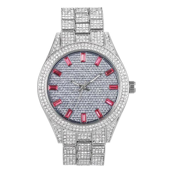 Ladies Iced-Out 44mm Metal Band Watch - 9120F-MB