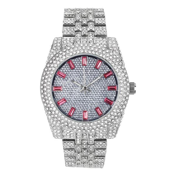 Ladies Iced-Out 42mm Metal Band Watch - 9480B-MB