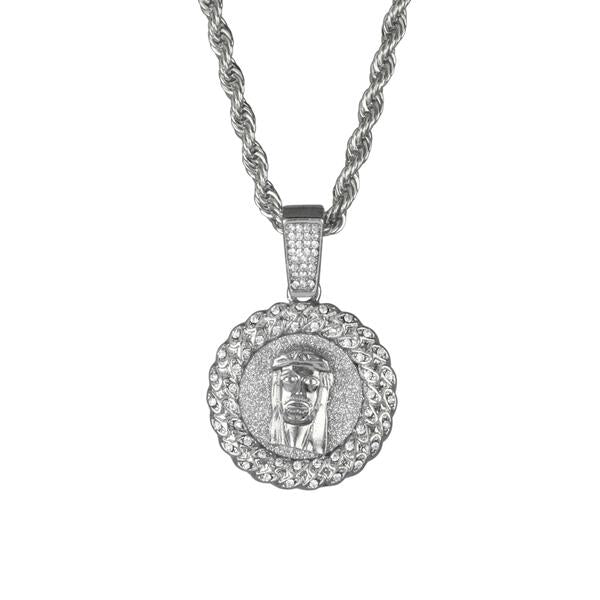Iced Medium Jesus Pendant with 4mm Rope Chain 24" - HC-118*