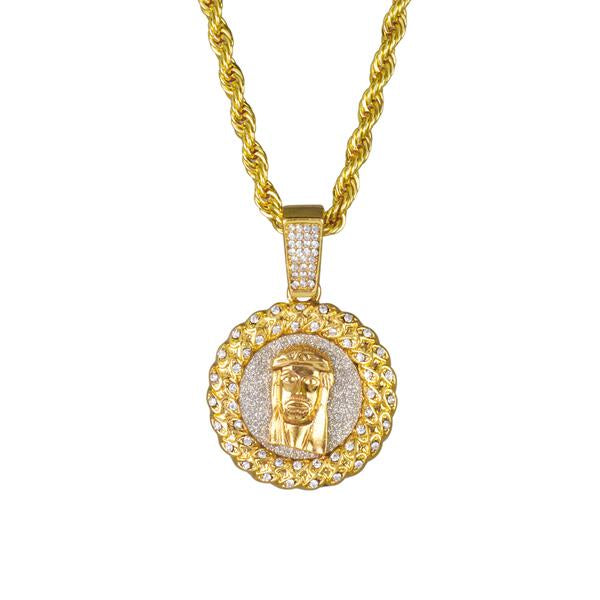 Iced Medium Jesus Pendant with 4mm Rope Chain 24" - HC-118*