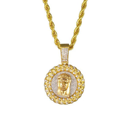 Iced Medium Jesus Pendant with 4mm Rope Chain 24" - HC-118*