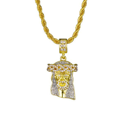 Iced Medium Jesus Pendant with 4mm Rope Chain 24" - HC-101*