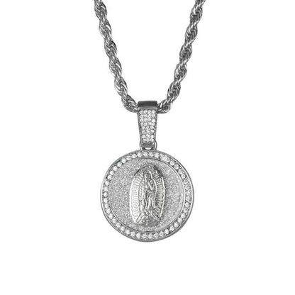 Iced Medium Guadalupe Pendant with 4mm Rope Chain 24" - HC-116*