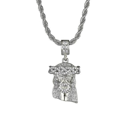 Iced Medium Jesus Pendant with 4mm Rope Chain 24" - HC-101*