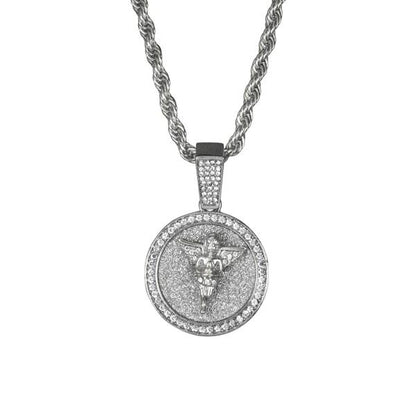 Iced Medium Angel Pendant with 4mm Rope Chain 24" - HC-114