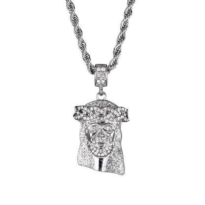 Iced Medium Jesus Pendant with 4mm Rope Chain 24" - HC-102*