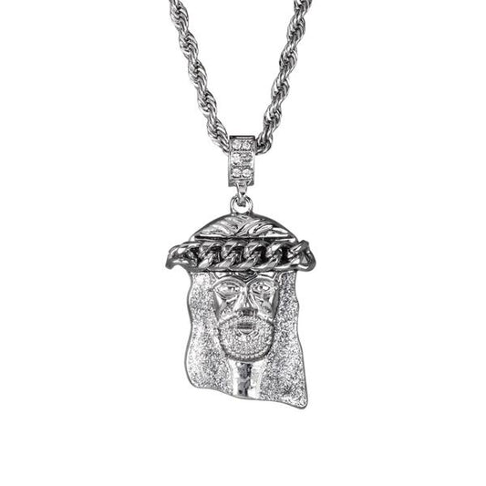 Iced Medium Jesus Pendant with 4mm Rope Chain 24" - HC-105*