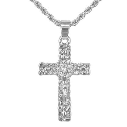 Iced Mini Cross Nugget Pendant with 3mm Rope Chain - HC-348