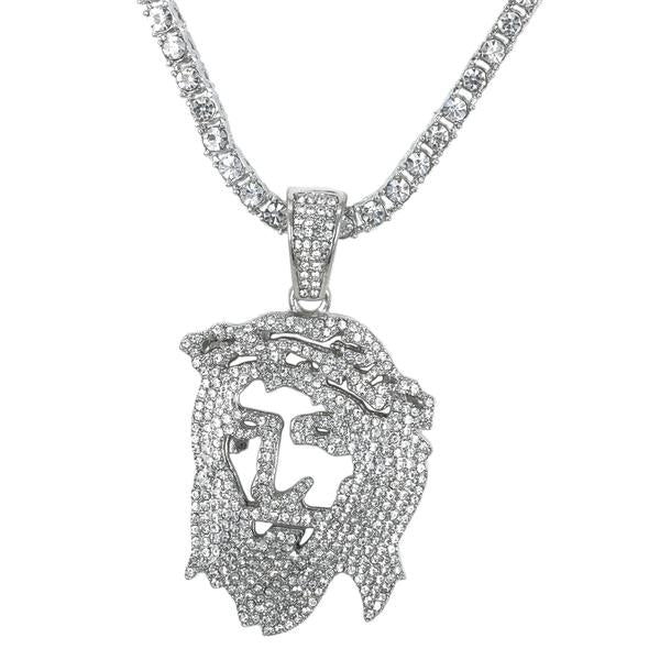 Iced Jesus Pendant with 3.5mm Tennis Chain 24" - HC-713