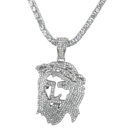 Iced Jesus Pendant with 3.5mm Tennis Chain 24" - HC-713