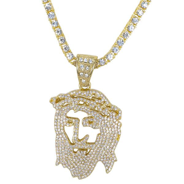 Iced Jesus Pendant with 3.5mm Tennis Chain 24" - HC-713