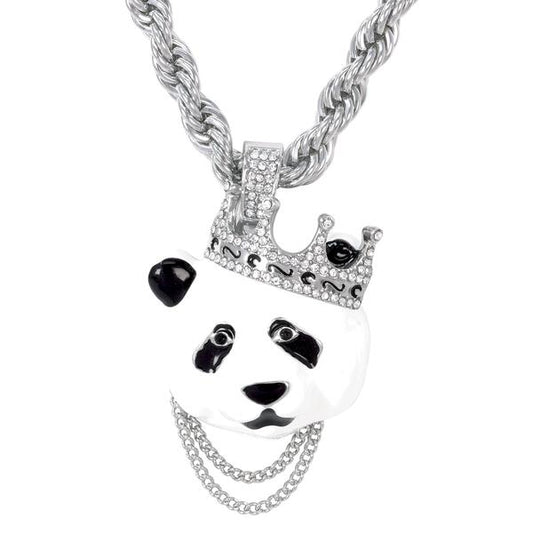 Iced Large Panda Pendant with 8mm Rope Chain 24" - HC-5127**