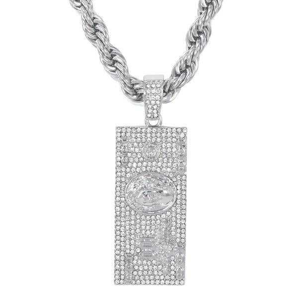 Iced Large Money Pendant with 8mm Rope Chain 24" - HC-5128**