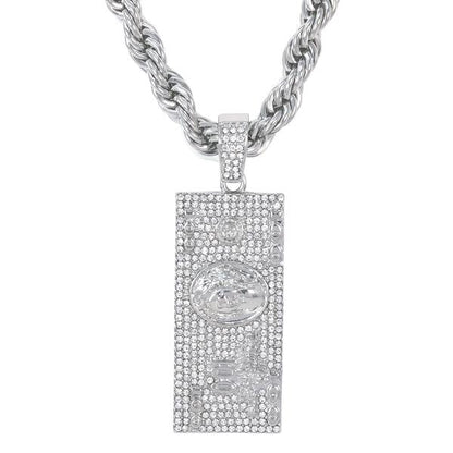 Iced Large Money Pendant with 8mm Rope Chain 24" - HC-5128**