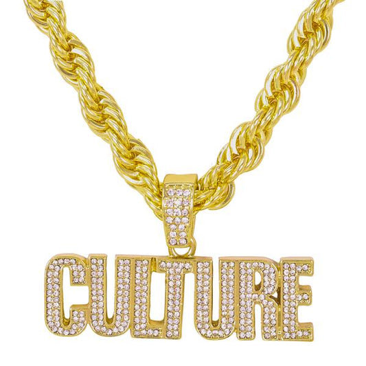 Iced Large Culture Pendant with 8mm Rope Chain 24" - HC-5106**
