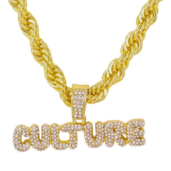 Iced Large Culture Pendant with 8mm Rope Chain 24" - HC-5105**