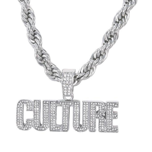 Iced Large Culture Pendant with 8mm Rope Chain 24" - HC-5106**